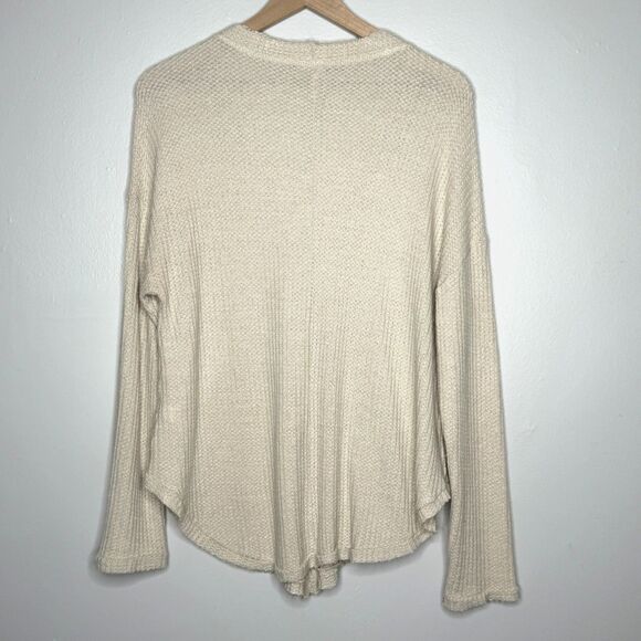 Allison Joy Womens Button Up Top Large Beige Tan Sweater Soft Lounge Oversized - Picture 2 of 9